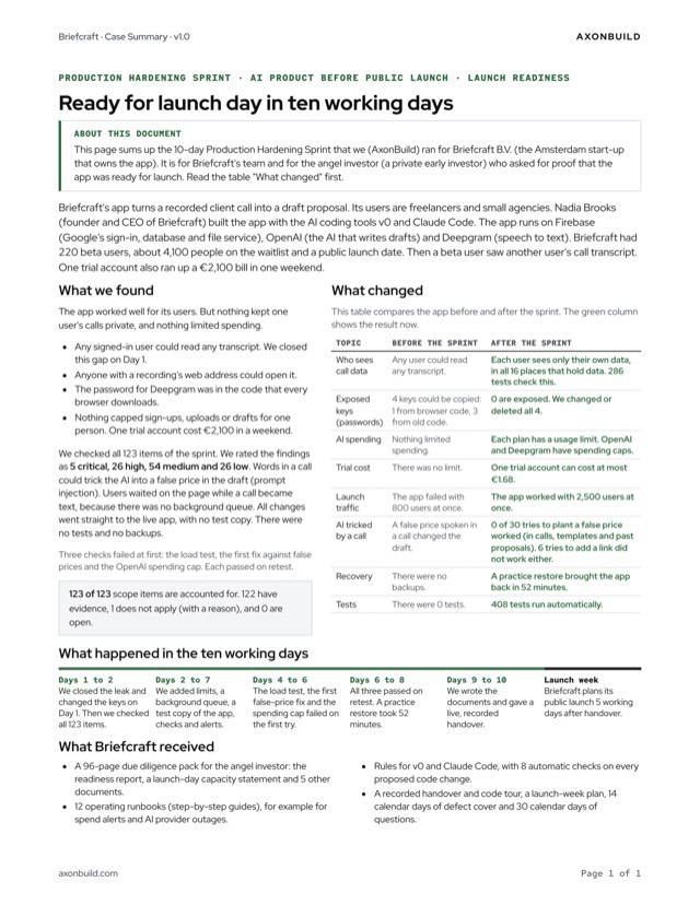 Page 1 of the Briefcraft sample case summary
